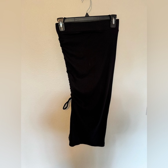 NEW Michael Stars Lisa Marie Midi Skirt Ruched Tie Ribbed Black Modal XS NWT - Picture 4 of 8
